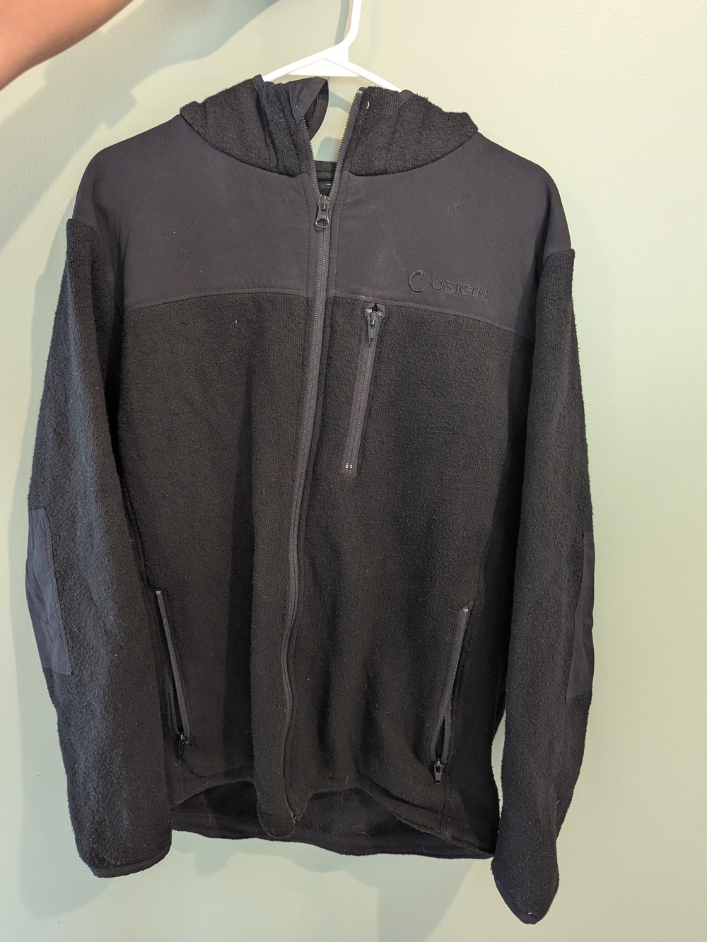 Origins Men's Black Full-Zip Hooded Wool Jacket Size Large